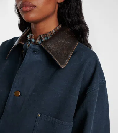Prada Leather-collar Canvas Utility Jacket In Blue
