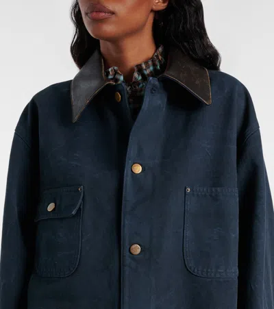 Prada Leather-collar Canvas Utility Jacket In Blue