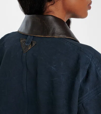 Prada Leather-collar Canvas Utility Jacket In Blue