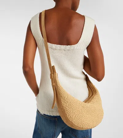 Khaite Augustina Small Raffia And Suede Crossbody Bag In Neutral