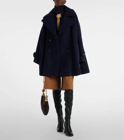 Chloé Wool Blend Short Coat In Blue