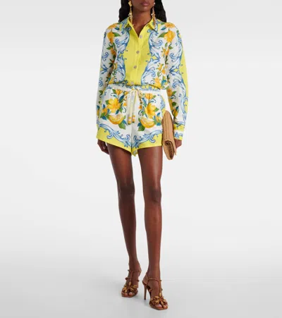 Farm Rio Off-white Sicily Scarf Lenzing Ecovero Euroflax Shirt In Green