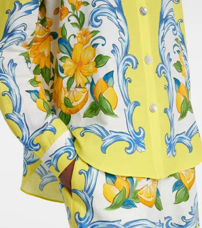 Farm Rio Off-white Sicily Scarf Lenzing Ecovero Euroflax Shirt In Green