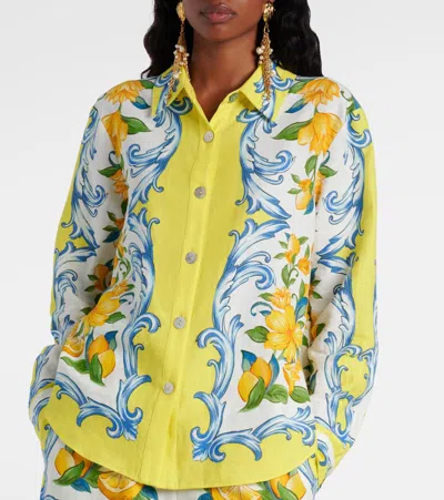 Farm Rio Off-white Sicily Scarf Lenzing Ecovero Euroflax Shirt In Green