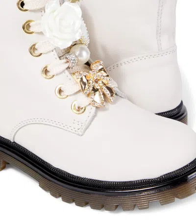 Monnalisa Kids' Floral-appliqué Boots In Neutral