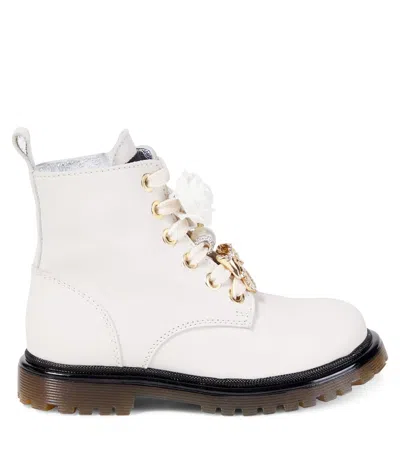 Monnalisa Kids' Floral-appliqué Boots In Neutral
