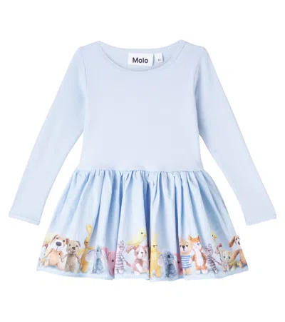 Molo Girl's Candi Poplin-skirt Dress In Blue