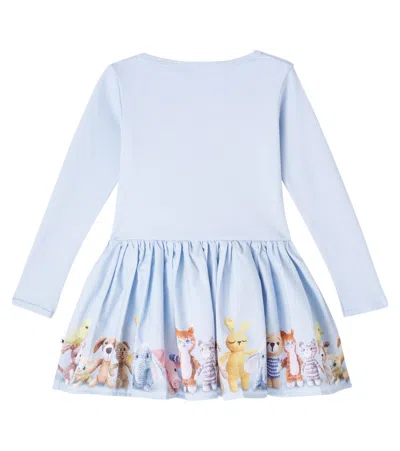 Molo Girl's Candi Poplin-skirt Dress In Blue
