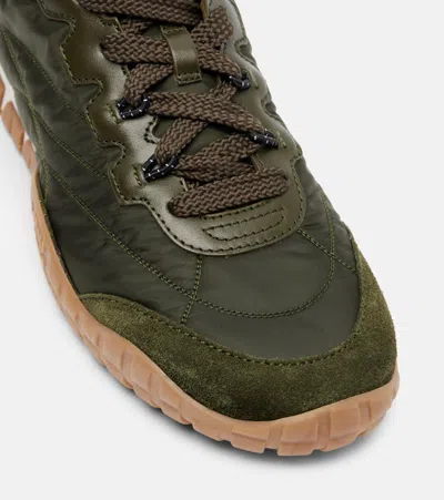 Miu Miu Tyre Technical Fabric And Suede Sneakers In Green