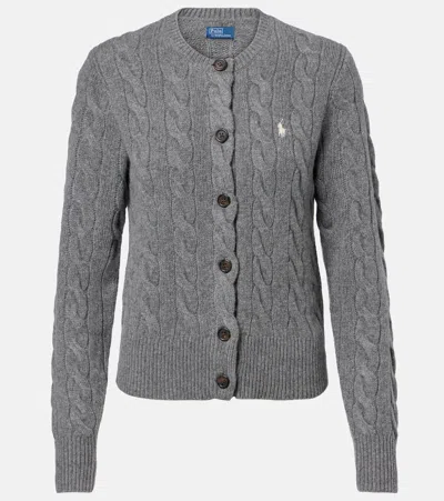 Polo Ralph Lauren Cable Knit Sweater With Button-up Front And Fitted Ribbed Hem In Gray