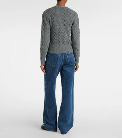 Polo Ralph Lauren Cable Knit Sweater With Button-up Front And Fitted Ribbed Hem In Gray