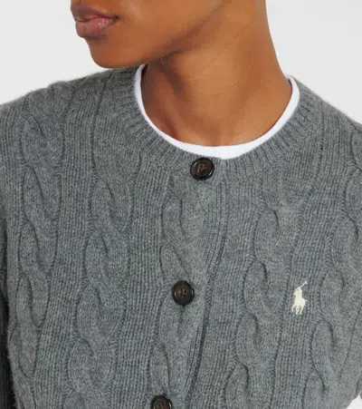 Polo Ralph Lauren Cable Knit Sweater With Button-up Front And Fitted Ribbed Hem In Gray