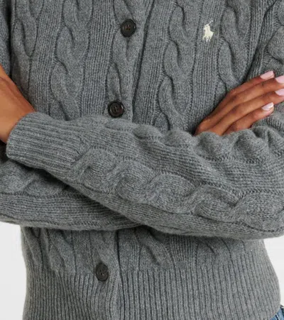Polo Ralph Lauren Cable Knit Sweater With Button-up Front And Fitted Ribbed Hem In Gray