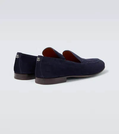 Dolce & Gabbana Logo-embellished Suede Loafers In Blue