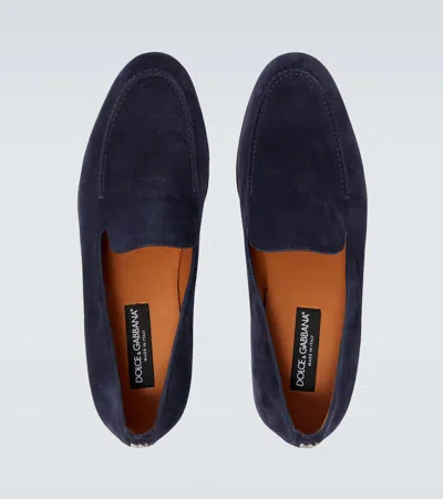 Dolce & Gabbana Logo-embellished Suede Loafers In Blue