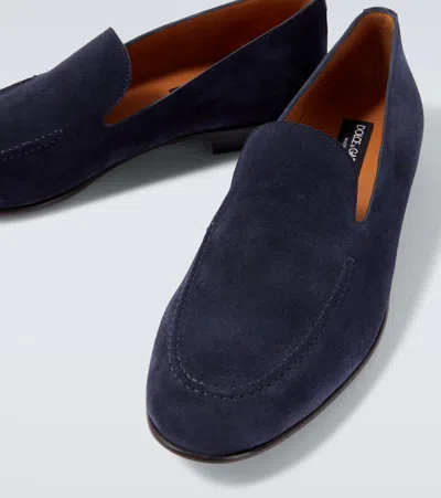 Dolce & Gabbana Logo-embellished Suede Loafers In Blue