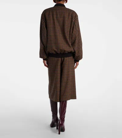 Saint Laurent Cassandre Bomber Jacket In Wool Check In Brown