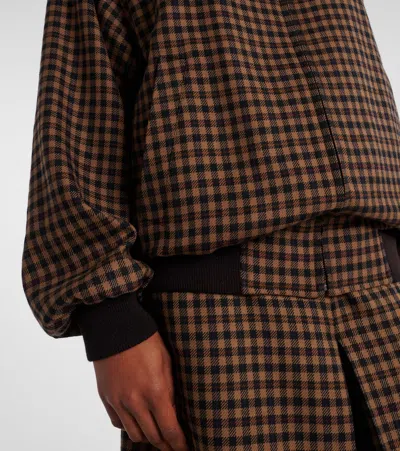 Saint Laurent Cassandre Bomber Jacket In Wool Check In Brown
