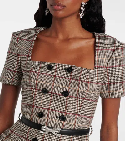 Self-portrait Brown Check Short Sleeve Mini Dress In Neutral