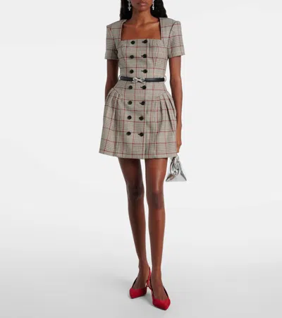 Self-portrait Brown Check Short Sleeve Mini Dress In Neutral