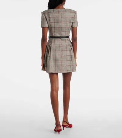 Self-portrait Brown Check Short Sleeve Mini Dress In Neutral