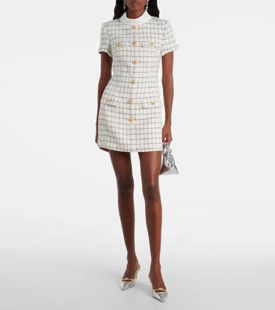 Self-portrait Checked Boucle Mini Dress In White