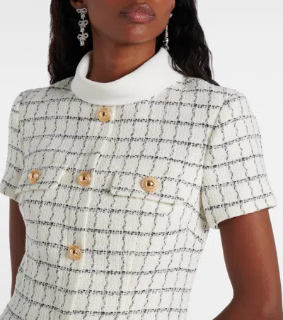 Self-portrait Checked Boucle Mini Dress In White