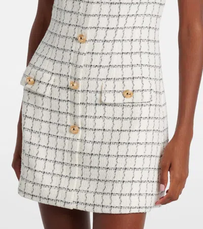 Self-portrait Checked Boucle Mini Dress In White