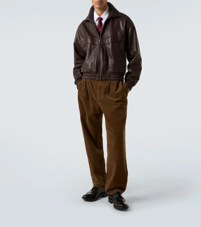 Saint Laurent Straight-leg Pleated Cotton-corduroy Trousers In Brown