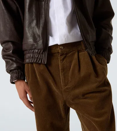 Saint Laurent Straight-leg Pleated Cotton-corduroy Trousers In Brown