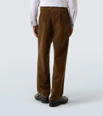 Saint Laurent Straight-leg Pleated Cotton-corduroy Trousers In Brown