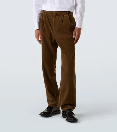 Saint Laurent Straight-leg Pleated Cotton-corduroy Trousers In Brown