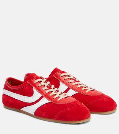Dries Van Noten 70s Marathon Spirit Suede Low-top Sneakers In Red