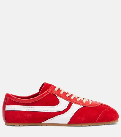 Dries Van Noten 70s Marathon Spirit Suede Low-top Sneakers In Red
