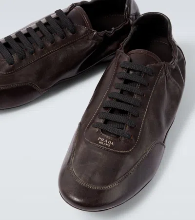 Prada Collapse Leather Sneakers In Black