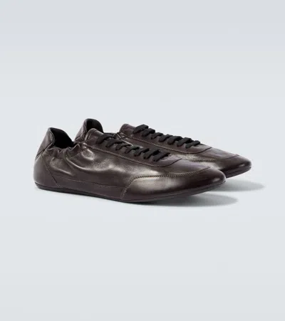 Prada Collapse Leather Sneakers In Black