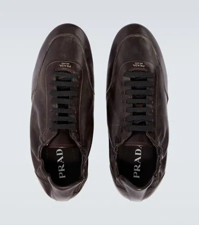 Prada Collapse Leather Sneakers In Black