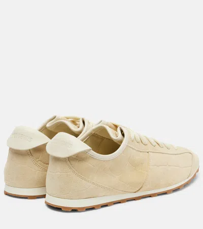 Jacquemus Sneaker Tennis In Ivory Crocodile Effect Suede Women In Neutral
