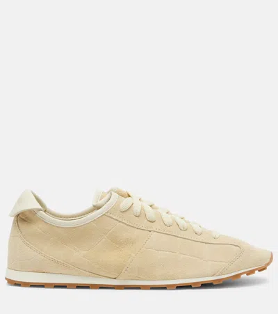 Jacquemus Sneaker Tennis In Ivory Crocodile Effect Suede Women In Neutral