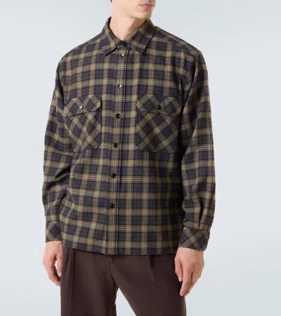 Saint Laurent Embroidered Overshirt In Wool Check In Gray