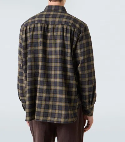 Saint Laurent Embroidered Overshirt In Wool Check In Gray