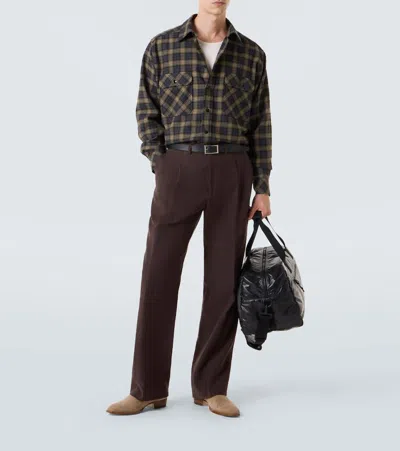 Saint Laurent Embroidered Overshirt In Wool Check In Gray