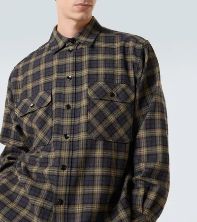 Saint Laurent Embroidered Overshirt In Wool Check In Gray