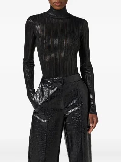 Elisabetta Franchi Metallic Fabric Turtleneck Sweater In Black
