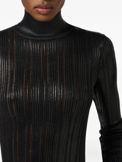 Elisabetta Franchi Metallic Fabric Turtleneck Sweater In Black