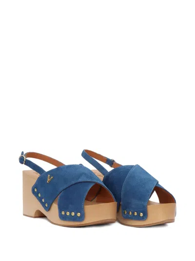 Via Roma 15 Crossover Studded Sandals In Blue