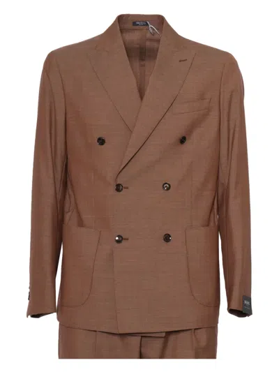 Brera Double-breasted Patch-pocket Suit In Brown