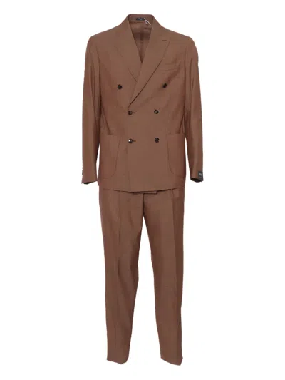 Brera Double-breasted Patch-pocket Suit In Brown
