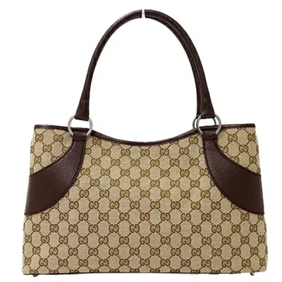 Pre-owned Gucci Beige Brown Gg Canvas Tote Bag ()