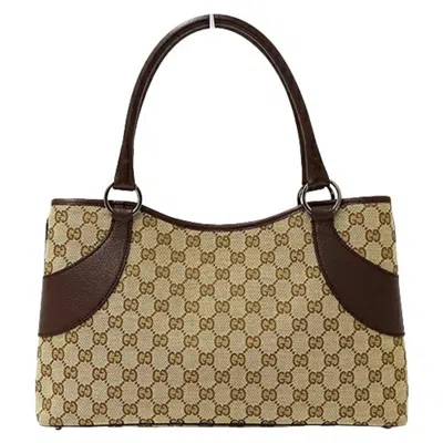 Pre-owned Gucci Beige Brown Gg Canvas Tote Bag ()